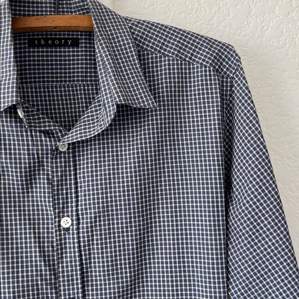 Theory Gridded Plaid Windowpane Button Front Slim… - image 3